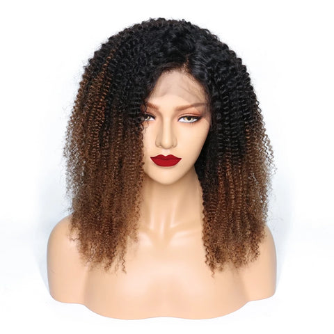 13*4 Kinky Curly Lace Front Human Hair Wigs For Black Women Ombre T1B/4 Pre Plucked Brazilian Remy Hair Wigs With Baby Hair KL