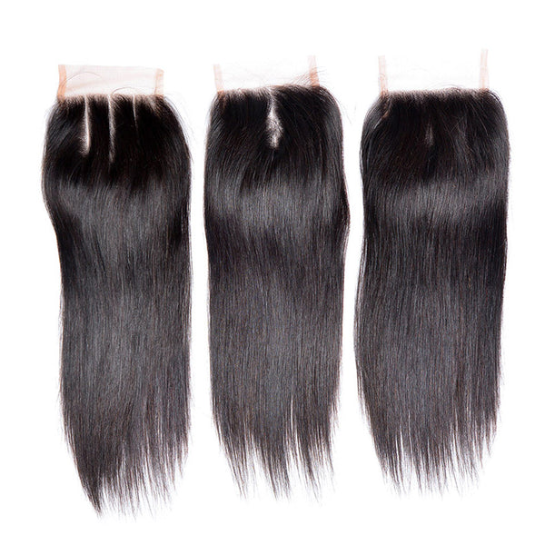 4 x 4 Indian Closure Straight Human Hair Free/Middle/Three Part Lace Closure Non Remy Humman Hair Natural Color