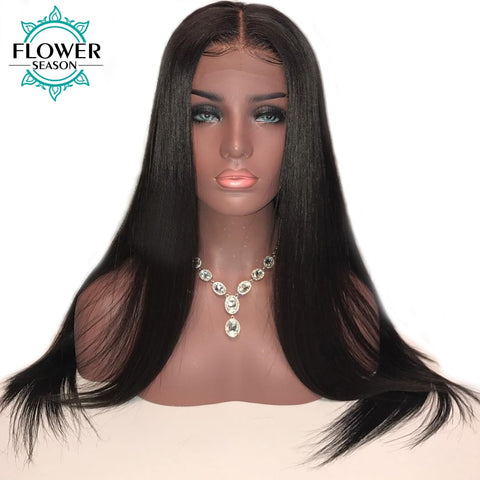 13x6 Silky Straight Lace Front Human Hair Wigs With Baby Hair Natural Hairline Bleached Knot Peruvian Remy Hair