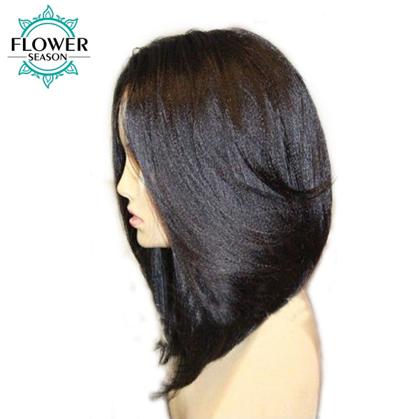 13x6 Yaki Straight Short Bob Lace Front Wigs Human Hair With Baby Hair PrePlucked Brazilian Remy Hair Bleached Knot