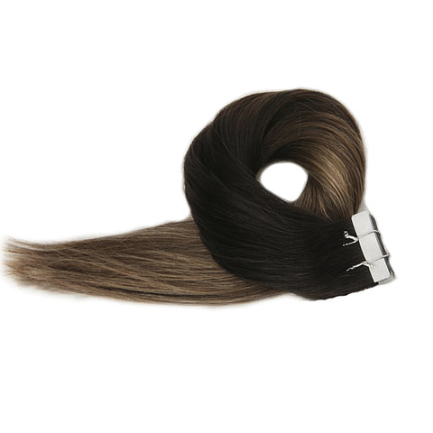 Tape in Hair Extensions Balayage Color Seamless  1B 6 24