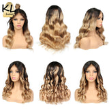 KL Full Lace Human Hair Wigs With Baby Hair Ombre Color 1B/27 Glueless Pre Plucked Hairline Brazilian Remy Hair Wavy Lace Wigs