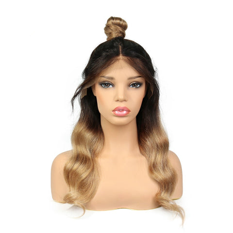 KL Full Lace Human Hair Wigs With Baby Hair Ombre Color 1B/27 Glueless Pre Plucked Hairline Brazilian Remy Hair Wavy Lace Wigs