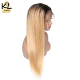 KL Lace Front Human Hair Wigs For Black Women Ombre Color 1B/27 Brazilian Remy Human Hair Straight Lace Front Wig With Baby Hair