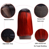 Lace Front Human Hair Wigs 1B/Red Short Bob Straight Lace Wigs Brazilian Remy Human Hair Pre plucked Hairline