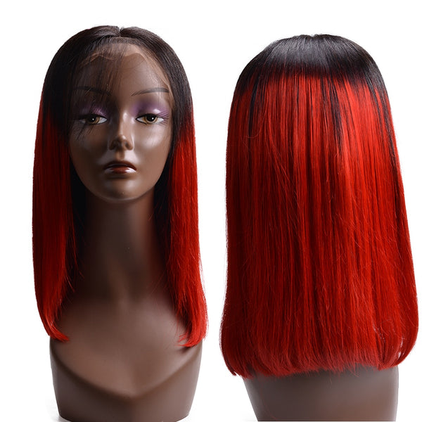 Lace Front Human Hair Wigs 1B/Red Short Bob Straight Lace Wigs Brazilian Remy Human Hair Pre plucked Hairline