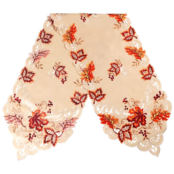 OurWarm 38X170cm Thanksgiving Maple Leaves turkey Table Runner Cloth Autumn Thanksgiving Christmas Table Decoration for Home