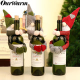 OurWarm Christmas Wine Bottle Covers Plush Faceless Doll Bottle Wrapper Topper Hats Santa Clothes Christmas Decoration for Home