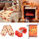 OurWarm Thanksgiving Decorations Maple Leaves Table Runner Fall Garland String Light Garden Flag Harvest Festival Party Supplies