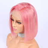 Pink Color Short Bob Wig 13x6 Lace Front Human Hair Wigs Indian Remy Hair Pre Plucked Hairline Bleached Knots FlowerSeason