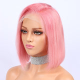 Pink Color Short Bob Wig 13x6 Lace Front Human Hair Wigs Indian Remy Hair Pre Plucked Hairline Bleached Knots FlowerSeason