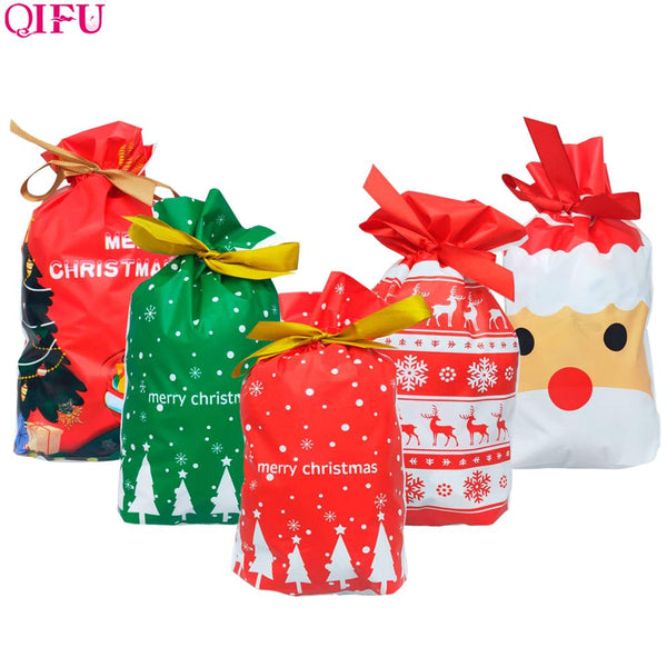 QIFU 10pcs Santa Claus Christmas Gift Bags Christmas Candy Bag Xmas Presents Packing Bag Natal Navidad 2019 Happy New Year 2020