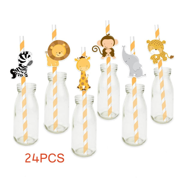Safari Party Animals Straw 21PCS Paper Straws Jungle Birthday Party Festive Supplies Decoration Paper Drinking Straws Holiday