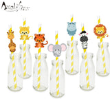 Safari Party Animals Straw 21PCS Paper Straws Jungle Birthday Party Festive Supplies Decoration Paper Drinking Straws Holiday