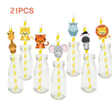 Safari Party Animals Straw 21PCS Paper Straws Jungle Birthday Party Festive Supplies Decoration Paper Drinking Straws Holiday