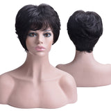 Short Human Hair Wigs for Black Women Wavy Wig Brazilian Remy Hair Free Part wigs with Bangs