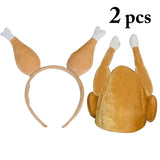 Thanksgiving Hat Plush Roasted Turkey Hat Funny Adults Hat Party Hat with Drumstick Hair Hoop