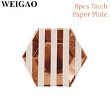 WEIGAO Rose Gold Party Disposable Tableware Champagne Cup Plate Straws 1st Birthday Party Decor Kids Baby Shower Party Supplies