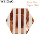 WEIGAO Rose Gold Party Disposable Tableware Champagne Cup Plate Straws 1st Birthday Party Decor Kids Baby Shower Party Supplies