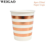 WEIGAO Rose Gold Party Disposable Tableware Champagne Cup Plate Straws 1st Birthday Party Decor Kids Baby Shower Party Supplies