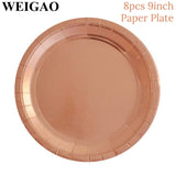 WEIGAO Rose Gold Party Disposable Tableware Champagne Cup Plate Straws 1st Birthday Party Decor Kids Baby Shower Party Supplies