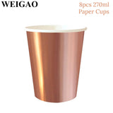 WEIGAO Rose Gold Party Disposable Tableware Champagne Cup Plate Straws 1st Birthday Party Decor Kids Baby Shower Party Supplies