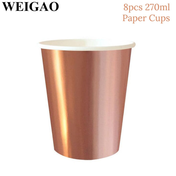WEIGAO Rose Gold Party Disposable Tableware Champagne Cup Plate Straws 1st Birthday Party Decor Kids Baby Shower Party Supplies